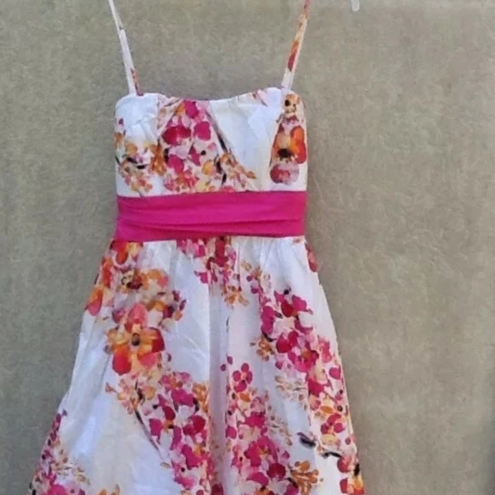 dELiA*s Floal White & Pink A-Line Sundress with Spaghetti Straps Size 7 MSRP $50